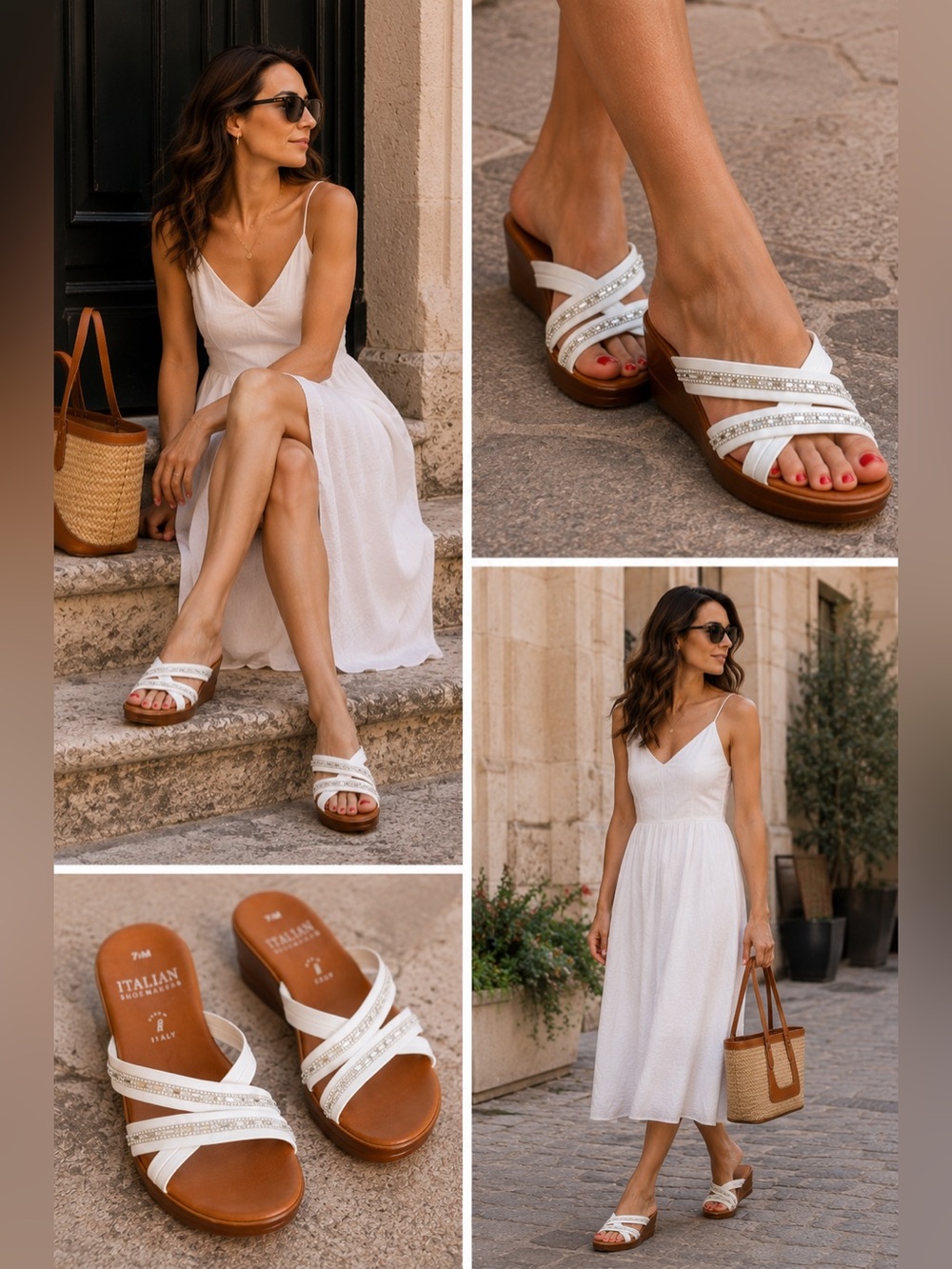 Italian Shoemakers White Crystal-Embellished Slide Mules